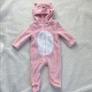 Duck Duck Goose Cozy Light Pink Plush Kitty Cat Hooded Footie 0-3 Months